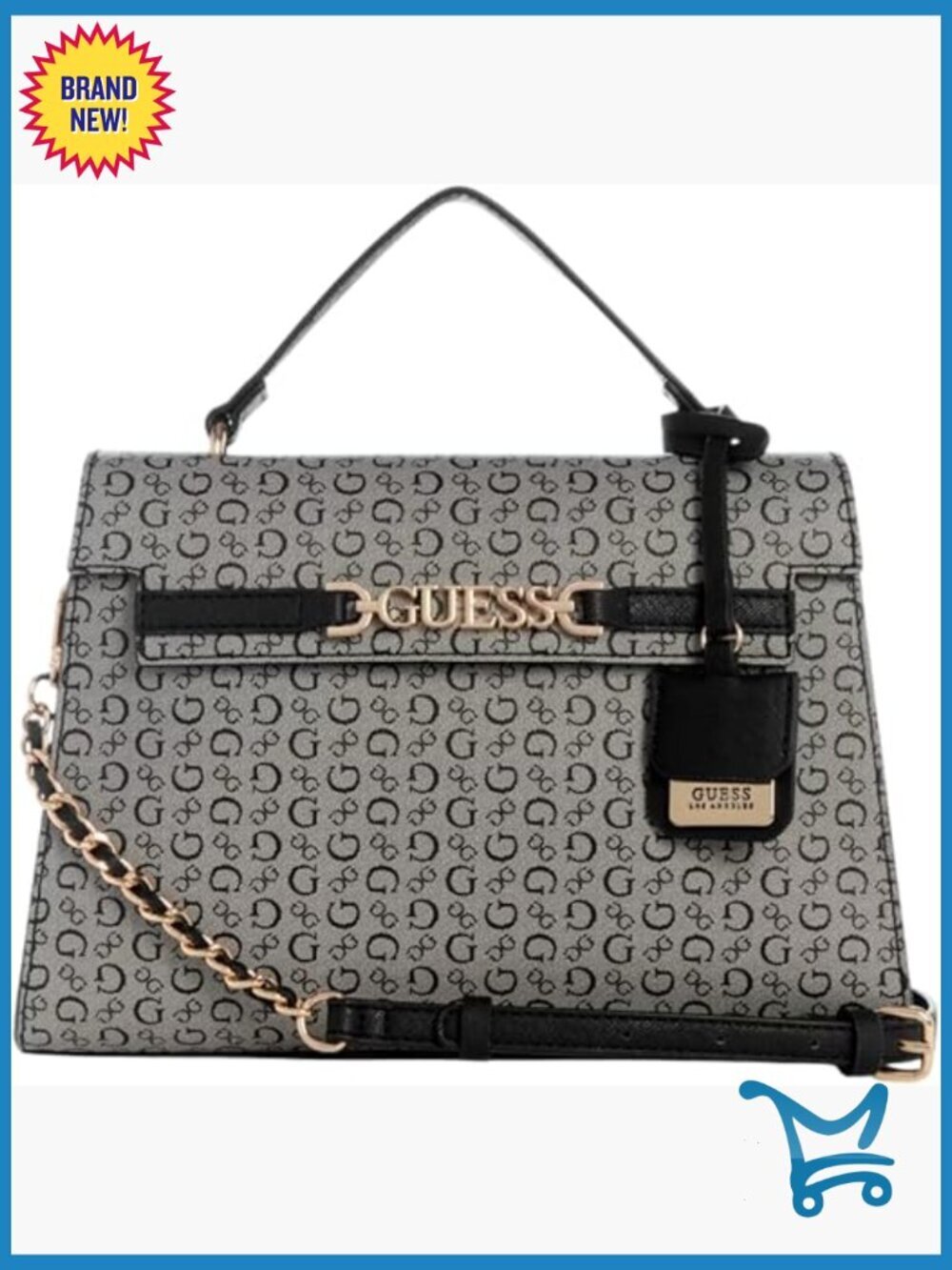 Midsize Satchel with Adjustable Crossbody Strap and Logo Print